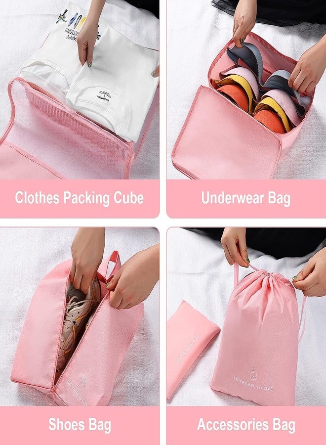 Bluwings 7 Pcs Foldable Luggage and Laundry Bag Pouch Waterproof Travel Toiletry Organizer Garment Storage Bag Portable Packing Cubes Storage Bag (1 Pc) (Pink) - Image 3